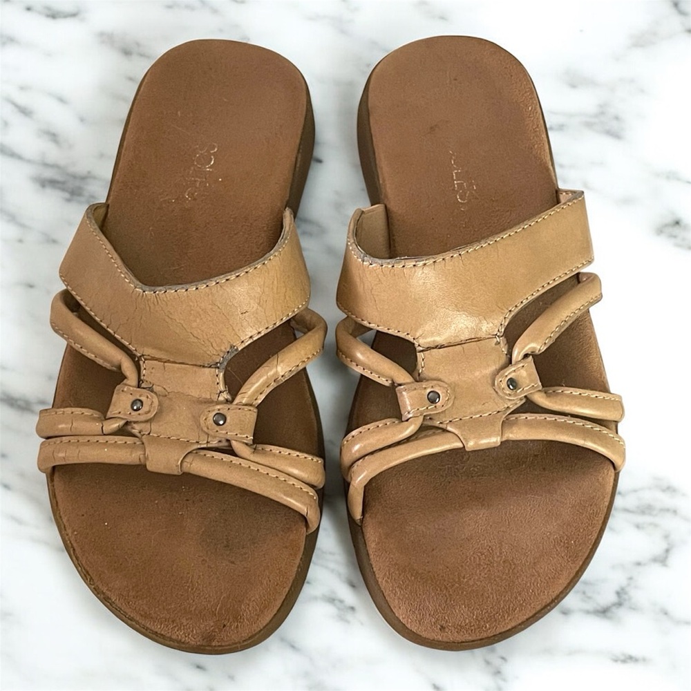 Aerosoles Women's Sandals Size 6 Brown/Tan Faux Leather Open Toe Slide Wedge